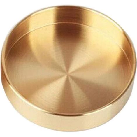 Questo vassoio rotondo in ottone, di 13 cm di diametro, è adatto per riporre gioielli, cosmetici, articoli da toeletta, utensili da cucina, ecc. (1/3)
