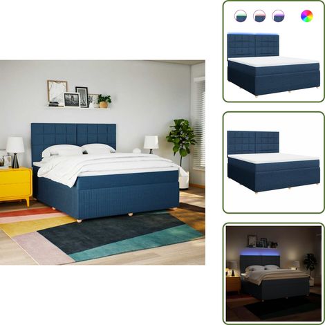 Cama ajustable - vidaXL Cama box spring con colchón tela azul 180x200 cm - Cama con cabecero