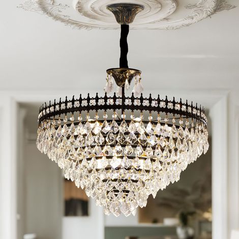 Dazzling Raindrop Crystal Chandelier Vintage Bronze Ceiling Hang Pendant Lights, 60cm