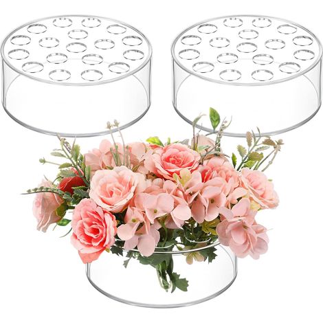 Centre de table floral en acrylique Tanlade pour la décoration de table à manger, vase rond à fleurs, vases, table basse avec trou pour fête d'anniversaire à la maison (3 pièces, 17 cm) (1/5)