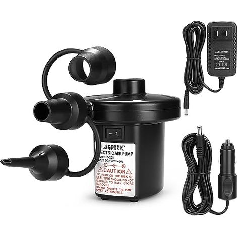 Pompe À Air Électrique - 4,5 kPa - 110 V CA / 12 V CC - Fonction Gonflage Et Dégonflage - Pour Matelas Pneumatique Tente De Camping Bateau Anneau De Natation - 3 Embouts Inclus (1/5)