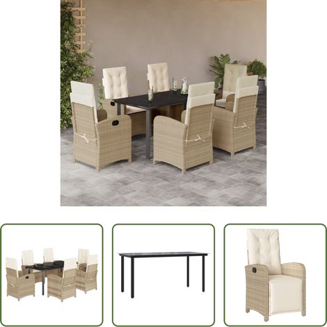 vidaXL Gartenessgruppe -  7-tlg. Garten-Essgruppe mit Kissen Beige Poly Rattan (1/5)