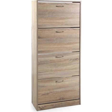 Schuhschrank aus Eiche, 63 x 24 x 150 cm, 4 Klappen, platzsparendes Design