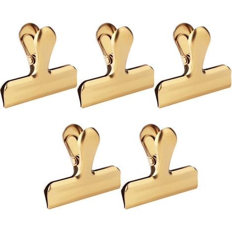Clips metálicos dorados de 5 piezas, cierre de bisagra resistente para bolsas de alimentos en la cocina, documentos en la oficina - Dorado (1/5)