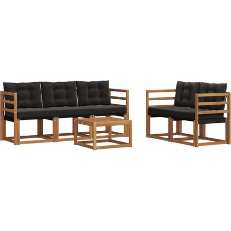 Outdoor Sofa Set with Cushion 6 pcs Natural and Black vidaXL