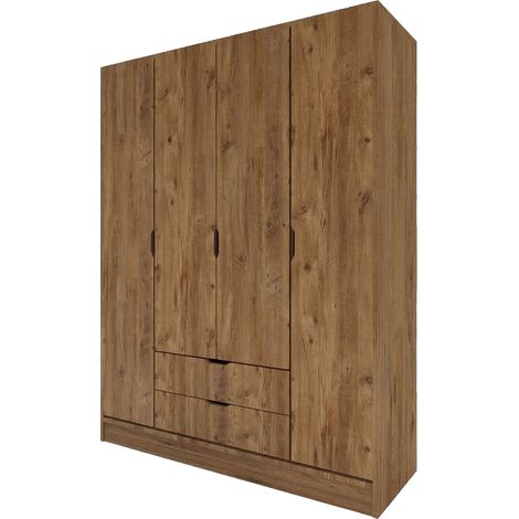 Guardaroba Grande Paterno, Armadio Camera da Letto Appendiabiti, 9 Ripiani, 2 Cassetti, 140x182h cm Marrone Noce