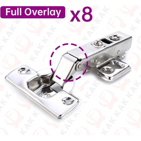 (Couverture complète x 8 - RÉPUBLIQUE TCHÈQUE) 8 charnières de porte hydrauliques en acier inoxydable avec amortisseur de fermeture amortie - Quincaillerie pour meubles de cuisine (1/5)