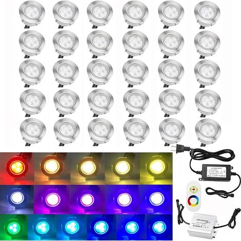 10 Spot LED Eclairage Extérieur Encastrable Sol Terrasse Bois,45mm Spots Encastré Extérieur Fait en IP67 DC12V 1W Avec Alimentation EU Pour Jardin Escalier Patio RGB (1/5)