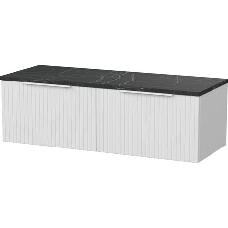 Callingwood Contemporary Wall Hung 2 Drawer Vanity Unit with Black Pietra Marble Laminate Worktop , 1200mm, Matt White