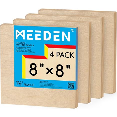 Lot de 4 panneaux de toile en bois brut de 20,3 x 20,3 cm Panneau en bois de 2,5 à 1,3 cm de profondeur, panneau d'art vierge en bois bercé pour la peinture – Rectangle (1/5)