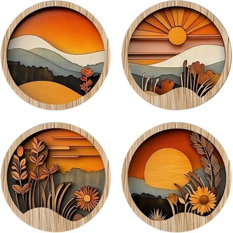 4PCS Décor Mural En Bois Boho - Décorations Murales Bohèmes Pour Séjour Cadres Ronds Géométriques Esthét OBJET DE DECORATION MURALE (1/5)
