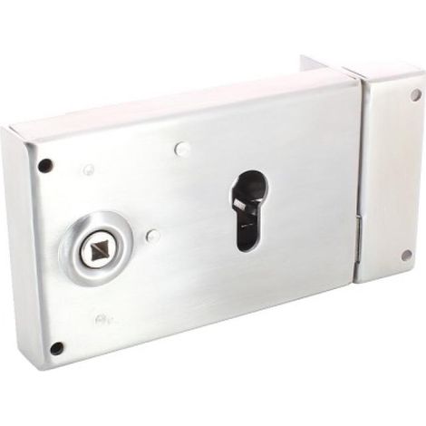 Serrure en applique horizontale à fouillot inox - Pêne dormant et demi-tour - A cylindre européen - 719 main gauche - DEVISMES (1/3)