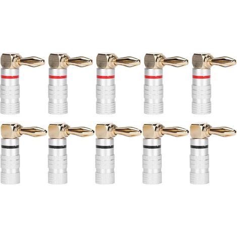 Lot de 10 fiches bananes coudées à angle droit, boîtier en aluminium plaqué or 24 carats, pour câble audio de haut-parleur de 4 mm. (1/5)
