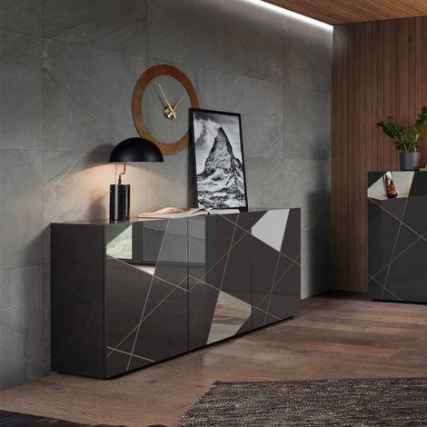 Highboard Wohnzimmer 3 Türen Hochglanz grau 181cm Vittoria GR S