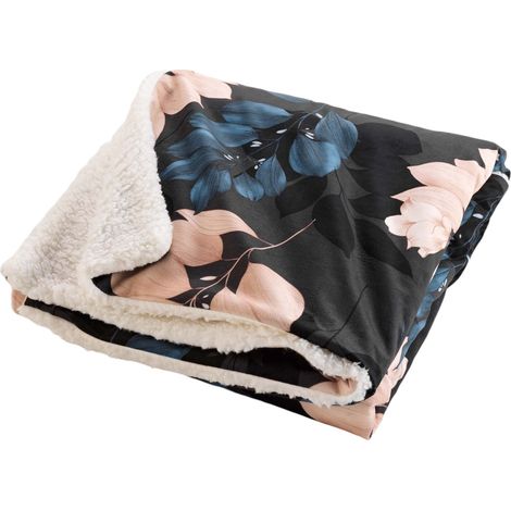 Plaid sherpa 125 x 150 cm Belline fleurie bleu (1/3)