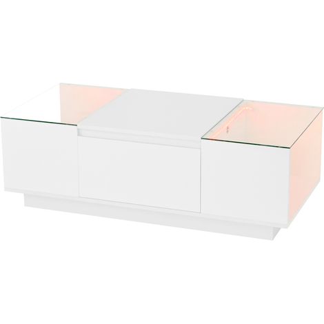 Mesa de centro moderna de 105 cm con almacenamiento, LED, tablero de cristal y 2 cajones HOMVRA (1/5)