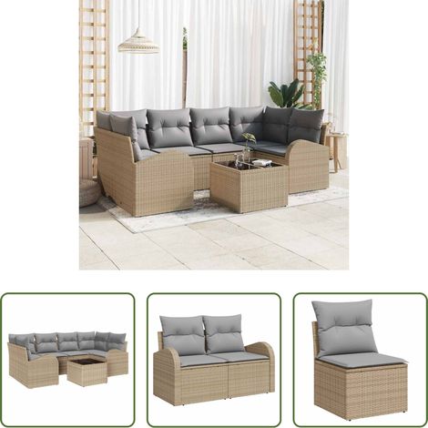 Terrassensofa - Garten-Sofa-Set mit Kissen mit Speicher 7 pcs Beige und Grau (1/5)