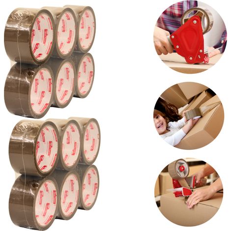 Braunes, selbstklebendes Verpackungsband, 48 mm x 45 m, starkes Verpackungsband, 12 Stück (1/4)