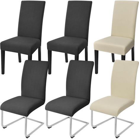 Stuhlhussen 6er Set, elastisch, für Esszimmerstühle & Schwingstühle, Dunkelgrau/Beige (1/5)
