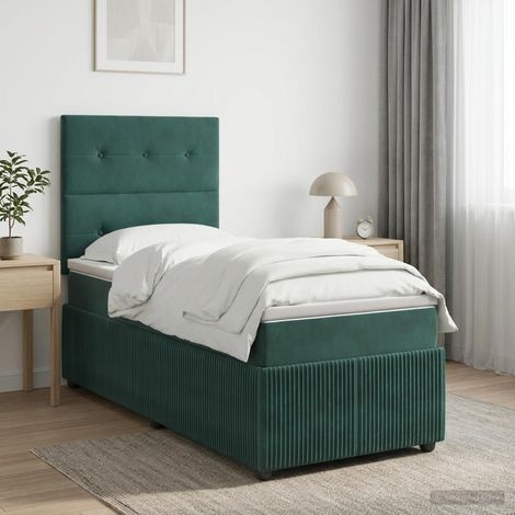 vidaXL Cama de muelles con LED y colchón Verde oscuro 90 x 190 cm (1/5)