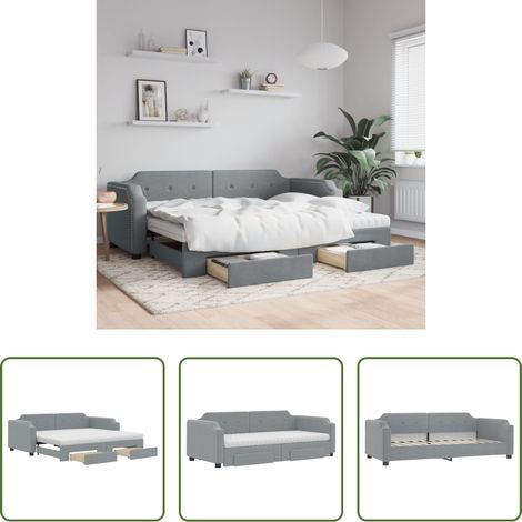 vidaXL Sofa mit Bett - Tagesbett Ausziehbar mit Schubladen Hellgrau 100x200 cm Stoff (1/5)