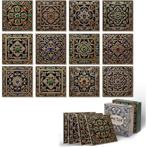 12 Stickers Carrelage Rétro 15x15cm, Méditerranée baroque soleil lune (1/5)