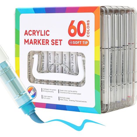 Feutres De Coloriage - Stylos de Dessin,60 Couleurs pour Projets Artistiques, Peinture sur Bois et Verre - et Adultes