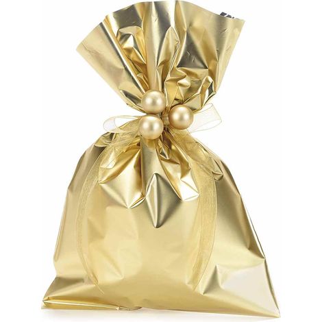 Busta a sacchetto regalo metallizzata oro opaco. Ideale per confezioni regalo, set da 100 pezzi, cm 20 x 30 H