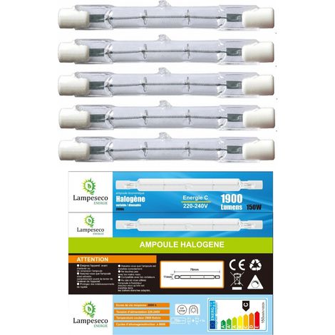Lampesecoenergie – Lot de 5 ampoules halogène linéaire R7s 150W gradable – Lumière chaude 2800K – Éclairage optimal pour espaces intérieurs