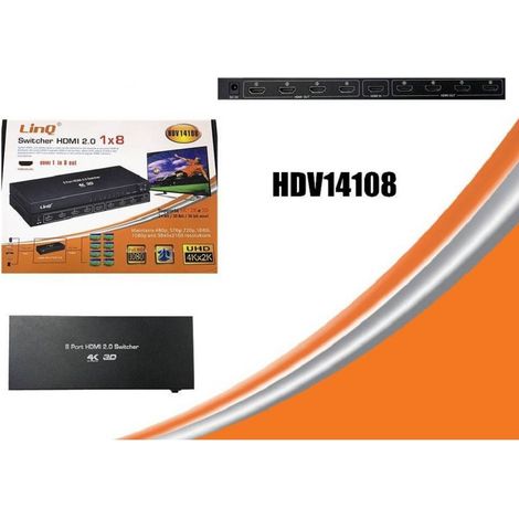 Linq - Switch Switcher Hdmi 2.0 1x8 Porte Hdmi Uhd Supporto 4k 2k 3d Splitter Hdv14108 - (1/3)