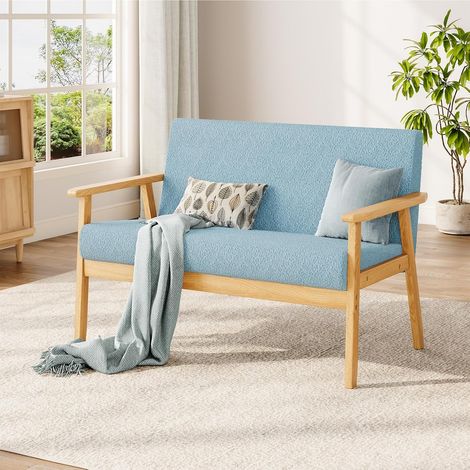 Dripex Canapé 2 Places, Moderne et scandinave, canapé Double en Velours Teddy en Bois, pour Salon, Chambre à Coucher, Bureau, 107 x 60 x 77 cm, Bleu Clair (1/5)