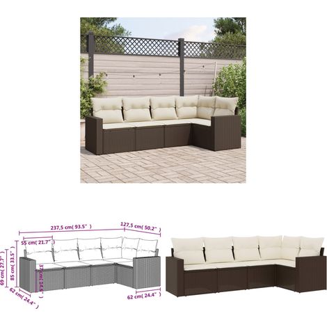 5-tlg. Garten-Sofagarnitur mit Kissen Braun Poly Rattan - Gartensorgsgarnitur - Outdoor Möbel - Lounge Set - Rattan Sofa - Gartenlounge - Home & Living (1/3)