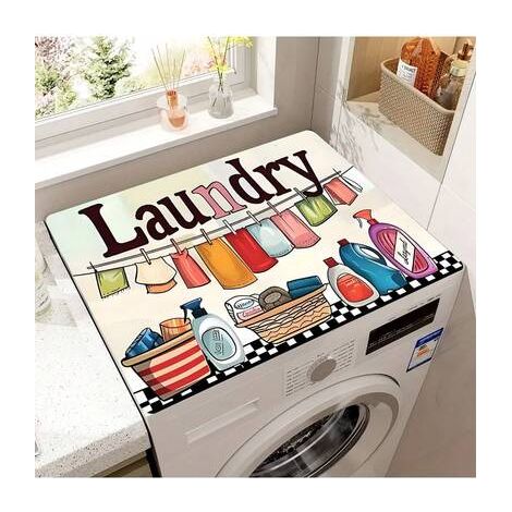 Tapis de machine à laver antidérapant en caoutchouc souple, pour buanderie avec texte humoristique, protection absorbante, housse anti-poussière à séchage rapide pour réfrigérateur-AquaForge (1/5)