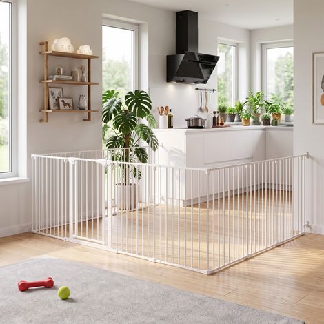 Barrière de sécurité en métal parc enclos pliable et modulable pour chien et enfant 10 panneaux 61 x 75 cm blanc (1/5)