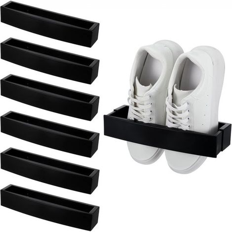 Organizador de zapatos colgante para puerta de 6 piezas de ABS con tiras adhesivas, color negro. (1/5)
