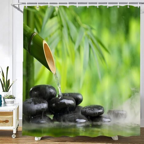 Rideau de douche à motif pierre, rideau en tissu lavable avec crochets, rideau de salle de bain décoratif, pierres, rideaux de douche 3D L180 x H220 cm