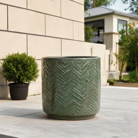 Pot de fleurs en céramique vert sauge 24,5 cm avec relief (1/5)