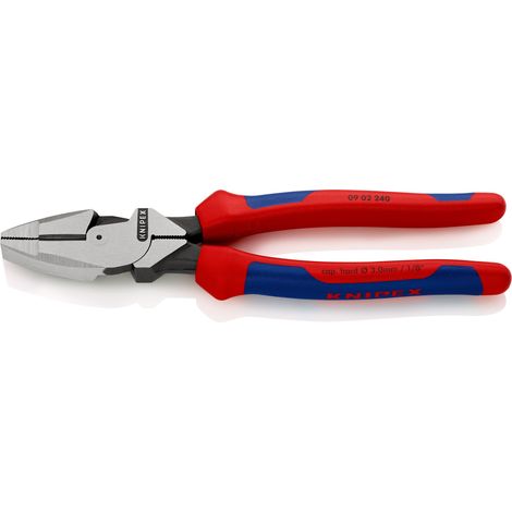 KNIPEX 09 02 240 SB Pince universelle à forte démultiplication « Lineman's Pliers » modèle américain avec poignées multimatières atramentisée noire 240 mm (1/4)