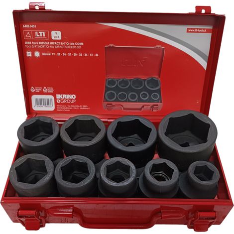 SET 9PZ BUSSOLE A IMPATTO ATTACCO 3/4" CAVE ESAGONALI MIS. 19-46 Cr-Mo LTI KRINO