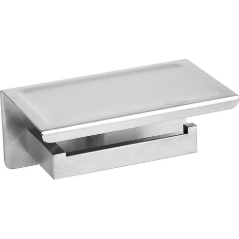 BALNEO - porte-papier toilette avec étagère en acier inox argenté INOX - dérouleur QARX inoxydable - support papier WC en métal (1/2)