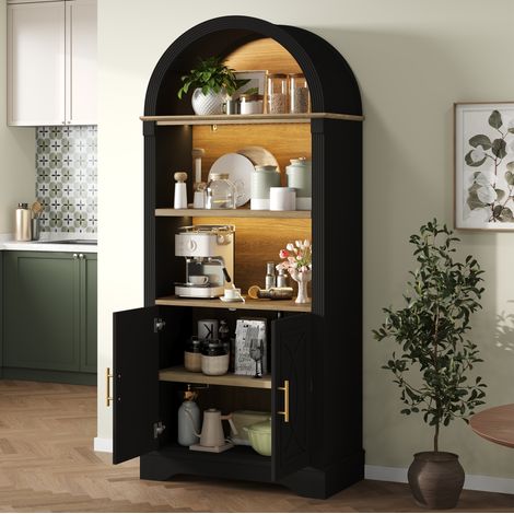 REDOM Credenza cucina 76.2x40.1x180 cm, ripiano regolabile, illuminazione LED, MDF, nero (1/5)