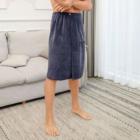 Serviette Enveloppante Homme - Pantalon Court - Tissu Respirant Séchage Rapide - Bleu Uni - 1 Pièce (1/4)