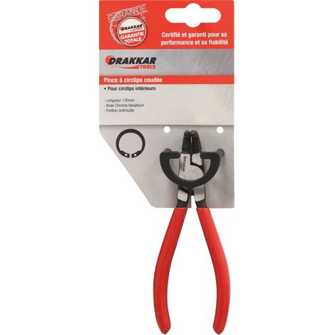 DRAKKAR TOOLS - Pince coudée pour circlips intérieur - Longueur: 135mm - 13714 - Ce produit de marque DRAKKAR-TOOLS est neuf. (1/2)