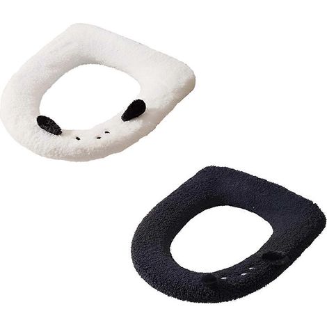 Tapis de bain pelucheux, épais et lavable, pour siège de toilette, motif chien et lapin (1/5)