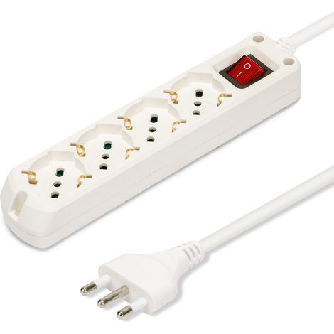 Velamp Multipresa - 4 Prese Polivalenti (Schuko + 10/16A) - Spina Grande 16A - Interruttore Luminoso – Colore Bianco (1/5)