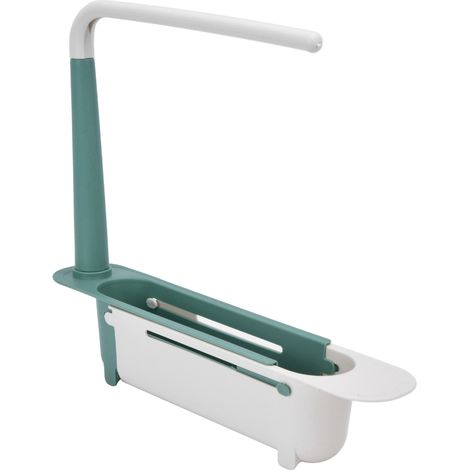 Étagère de rangement télescopique pour évier, longueur réglable, grande capacité, en polypropylène extensible, verte. (1/5)