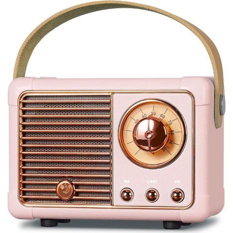 J-999 Mini Enceinte Bluetooth Rétro Portable, Petite Enceinte Radio FM avec Haut-Parleur Puissant 3W, Diaphragme de Basse, Appels Mains Libres, Enceinte Vintage Support USB/TF/AUX (Rose) (1/4)