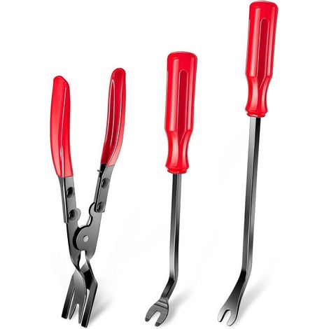 Kit d'outils de retrait de clips en trois pièces, pince à clips, kit de démontage d'intérieur de voiture, kit de réparation de tableau de bord et de panneau de porte de voiture.