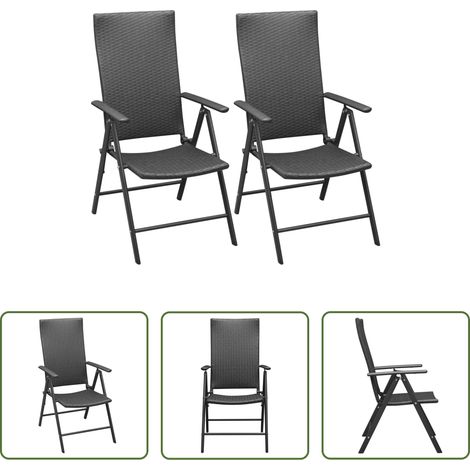 Terrassenstuhl - Stapelbare Gartenstühle 2 Stk. Poly Rattan Schwarz (1/5)