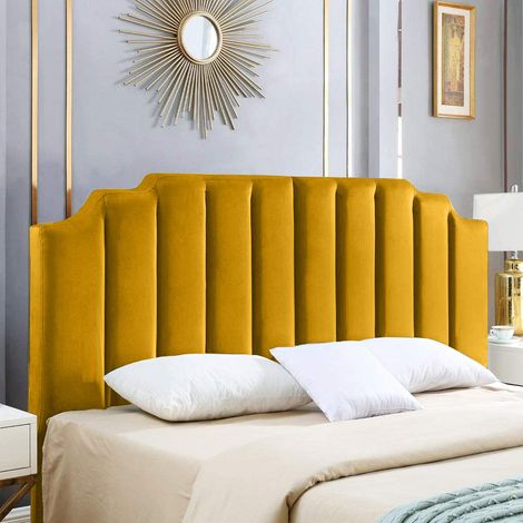 Rincon Mustard Plush Super King 26 inch Strutted Headboard